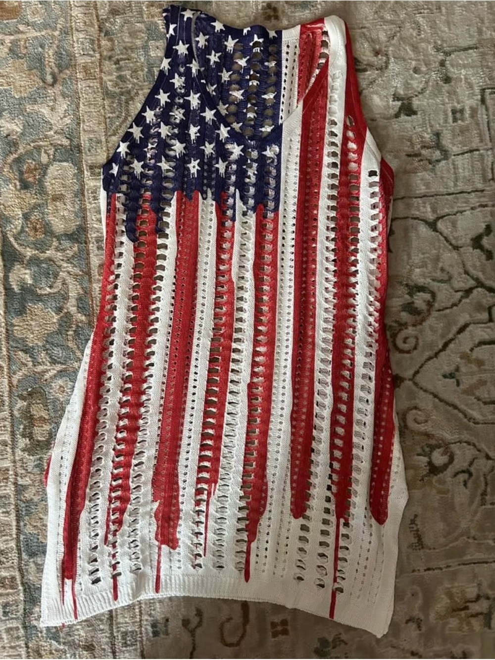 American Flag Crochet Knit Tank Top - Red, White & Blue